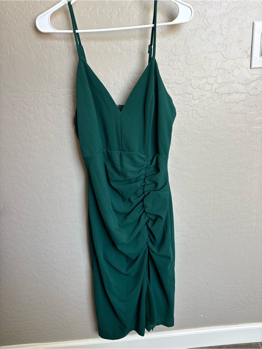 Emerald Sundae Ruched Midi Slip Dress in Emerald